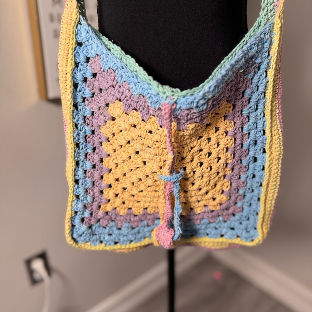 Pastel Crochet Crossbody Bag - Yellow, Blue & Lavender
